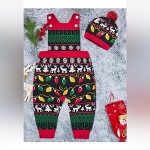 Baby Christmas 2 PC Sweater Romper Set Shoulder Button Adjustment Jumpsuit 9-18m